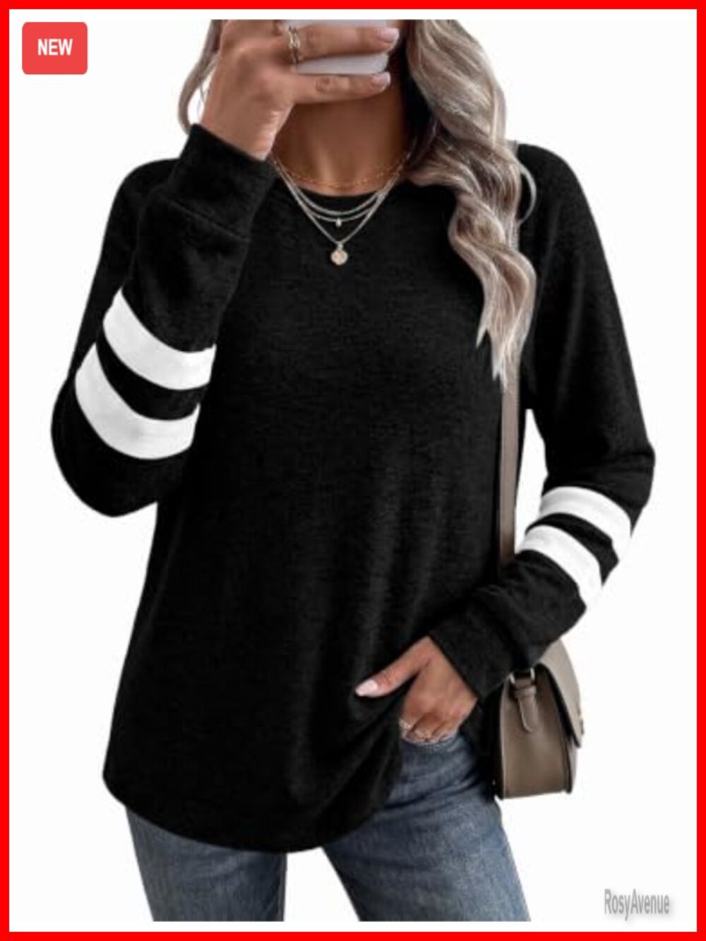 Women's Crewneck Color Block Tunic Sweatshirt Long Sleeve Loose Fit Pullover